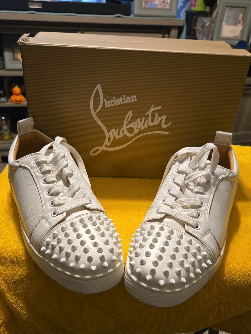 Christian Louboutin White Spike-Embellished Low-Top Sneakers